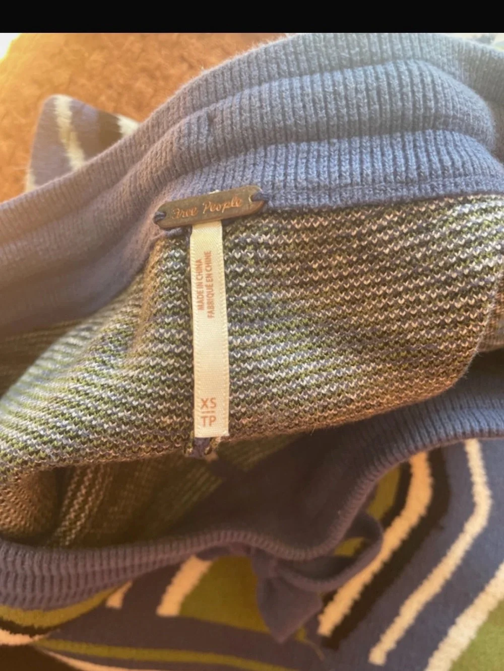 Free People Olive & Navy Geometric Knit Joggers